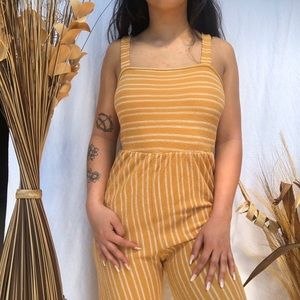 yellow and white striped jumpsuit lightweight